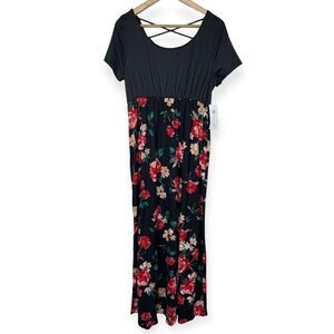 NWT Stitch Fix French Grey Short Sleeve Floral Maxi Dress - Large (Maternity)